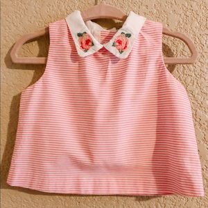 Janie and Jack white pink flowers crop top shirt.